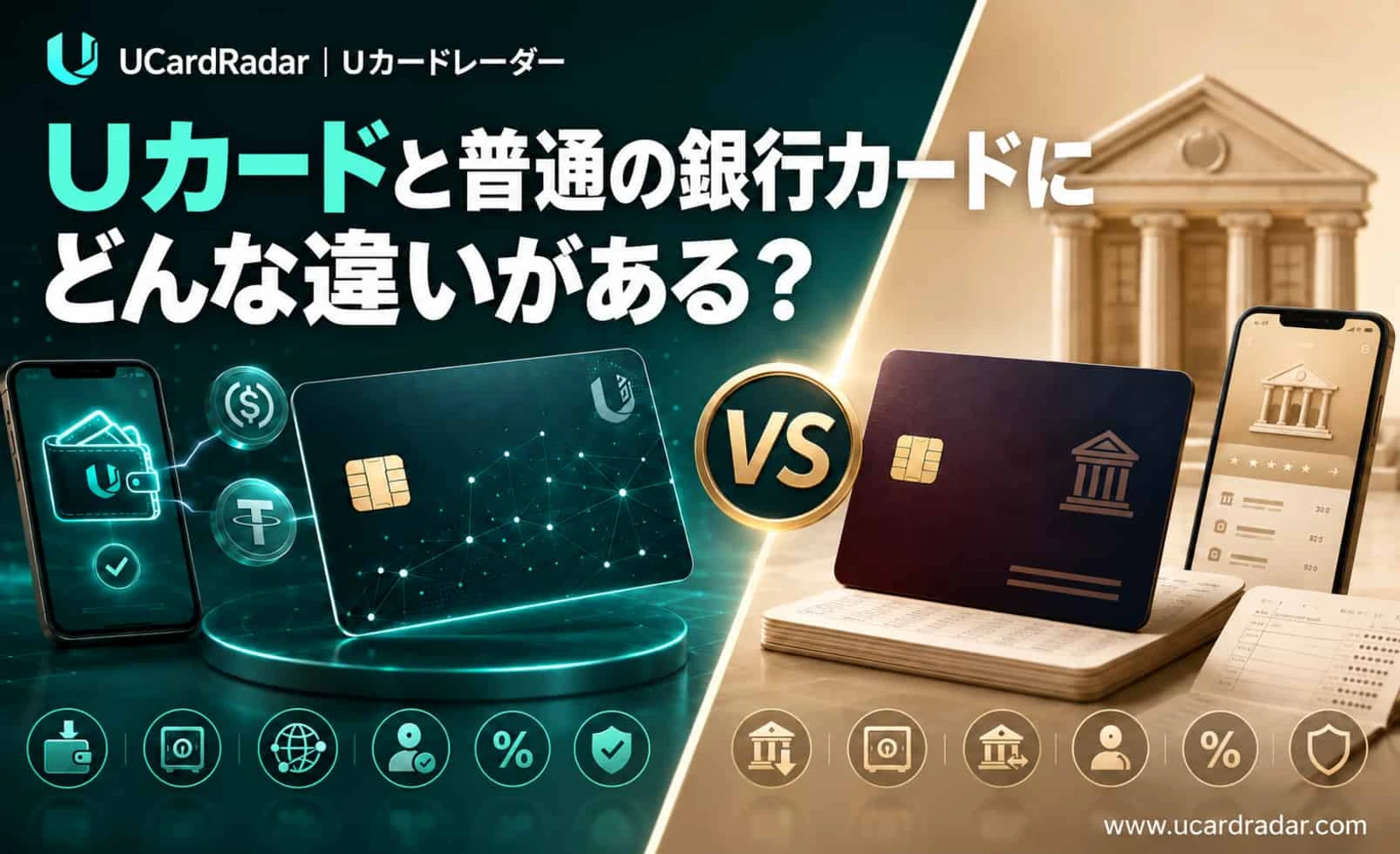 Uカードと一般的な銀行カードの比較イメージ