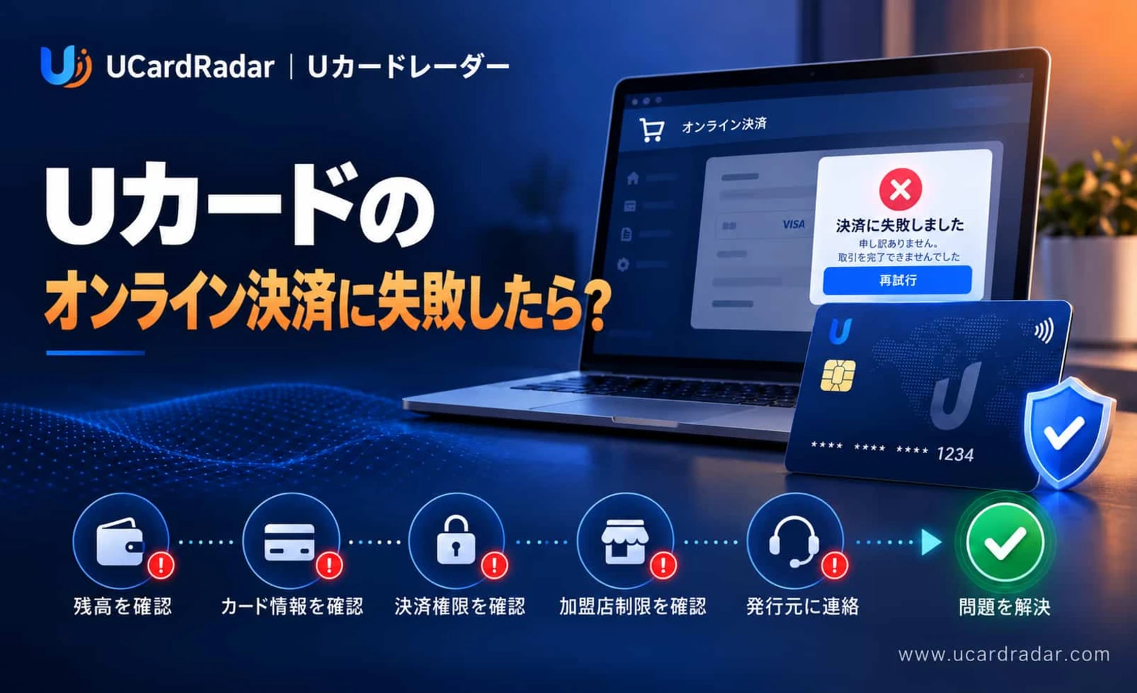 Uカードのオンライン決済失敗を確認する手順図