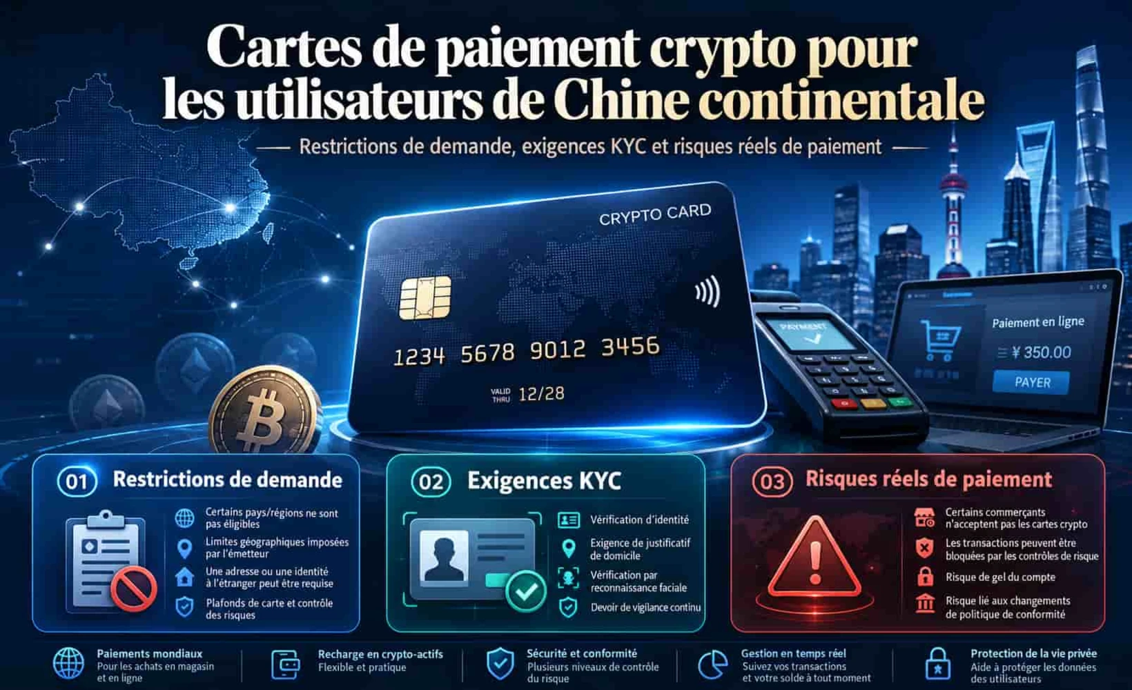 Illustration des restrictions d’utilisation des cartes de paiement crypto en Chine continentale