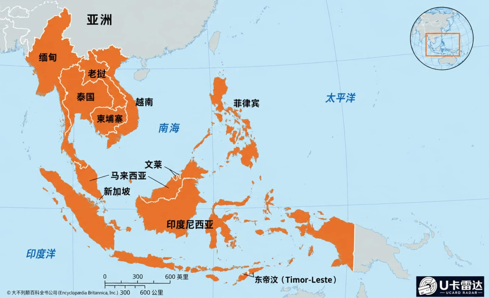 东南亚地图与加密支付卡图标