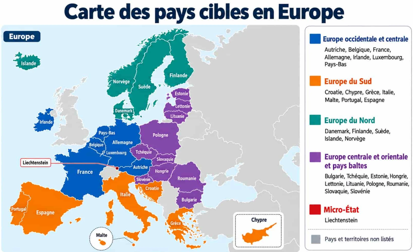Carte de l'Espace économique européen indiquant les pays pris en charge par les cartes de paiement crypto