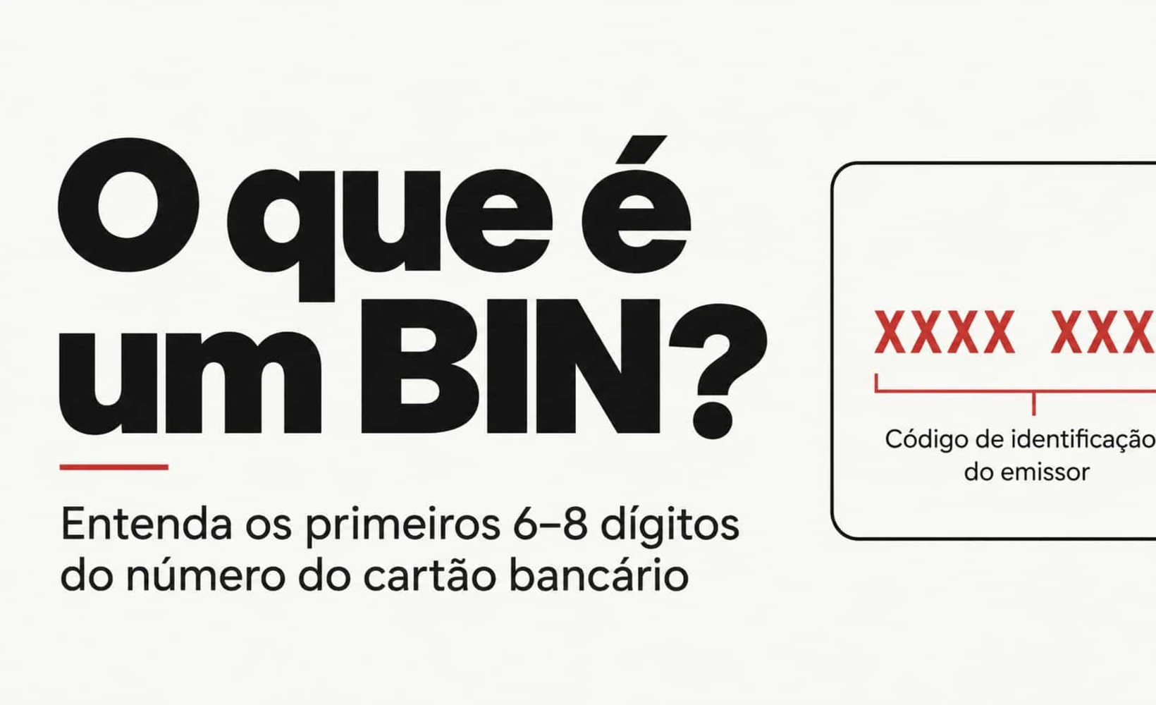Diagrama da estrutura do número de um cartão bancário, mostrando o BIN do emissor, os dígitos definidos pelo emissor e o dígito verificador