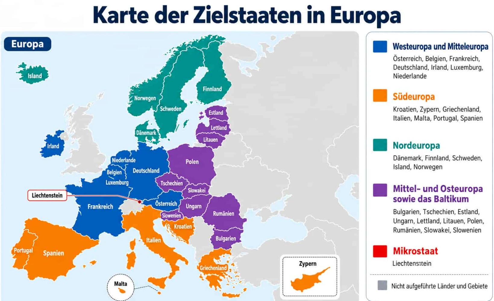 Karte des Europäischen Wirtschaftsraums mit den von Krypto-Zahlungskarten unterstützten Ländern